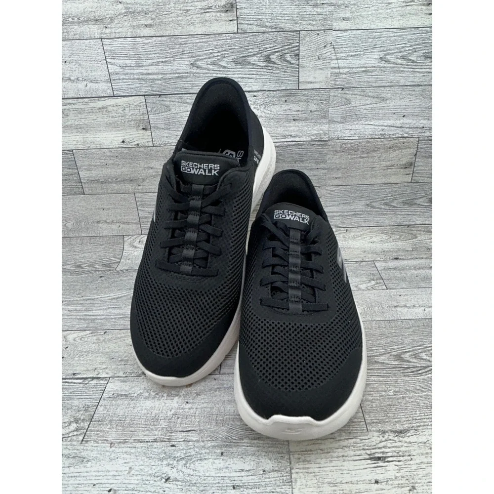 Skechers GoWalk Slip-Ins Women 8 Black White Mesh Walking Shoes 124836W Wide Fit